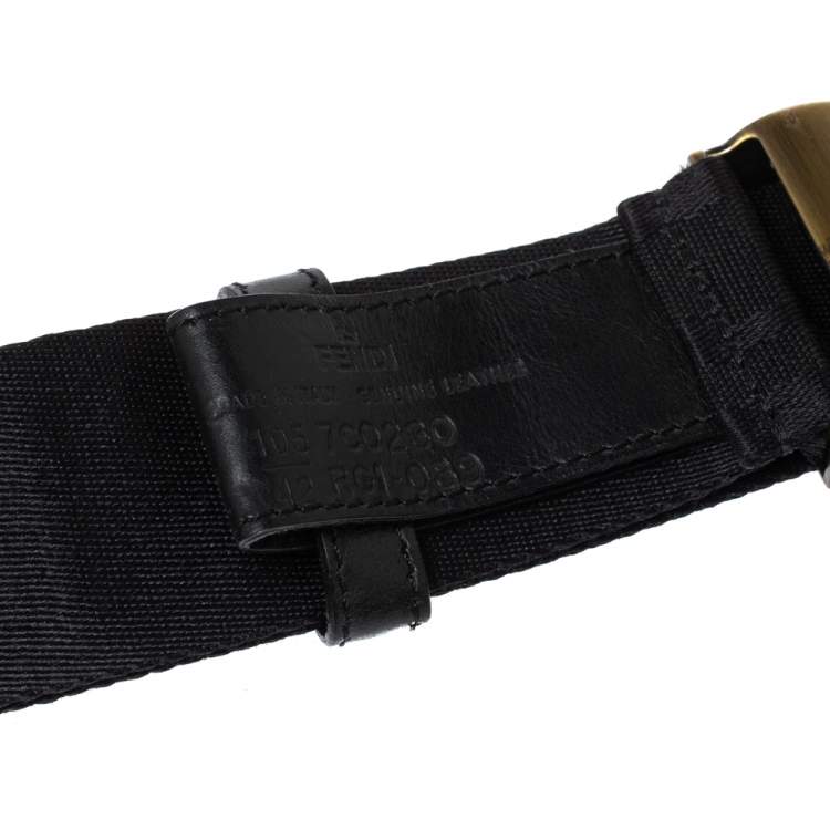 Pre Owned  Fendi Black Zucca Nylon and Leather Buckle Belt 105CM