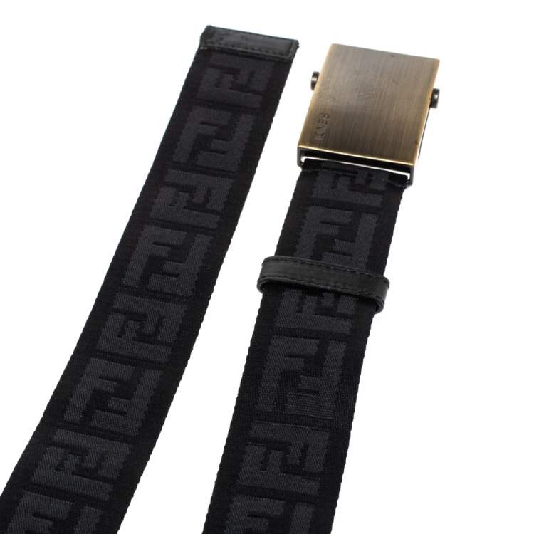 Pre Owned  Fendi Black Zucca Nylon and Leather Buckle Belt 105CM