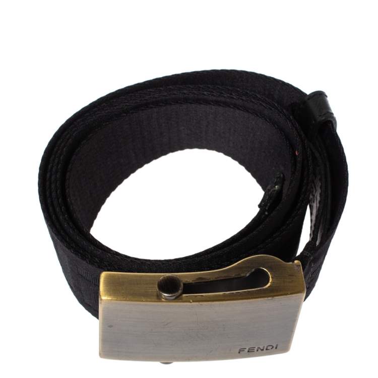 Pre Owned  Fendi Black Zucca Nylon and Leather Buckle Belt 105CM