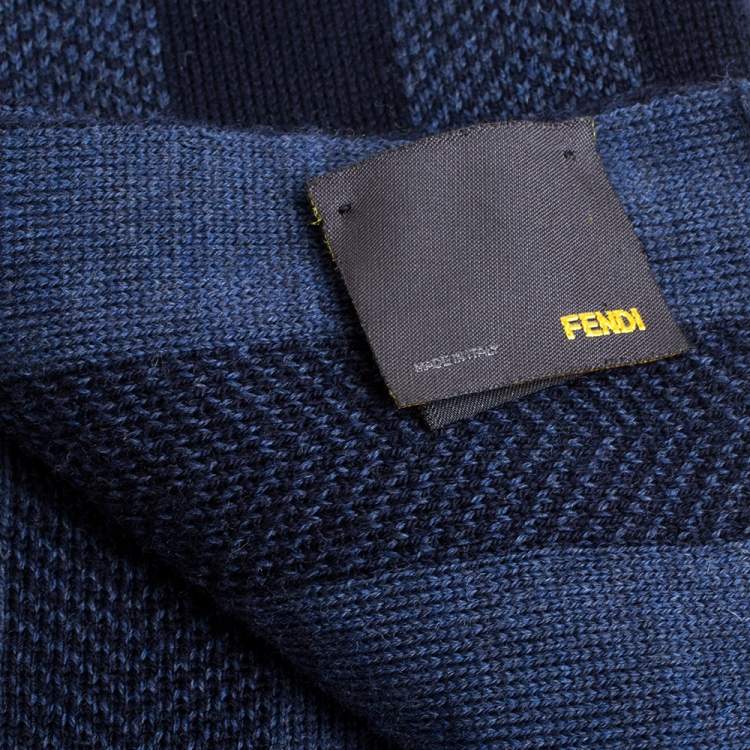 Pre Owned Fendi Blue Striped Wool Stole