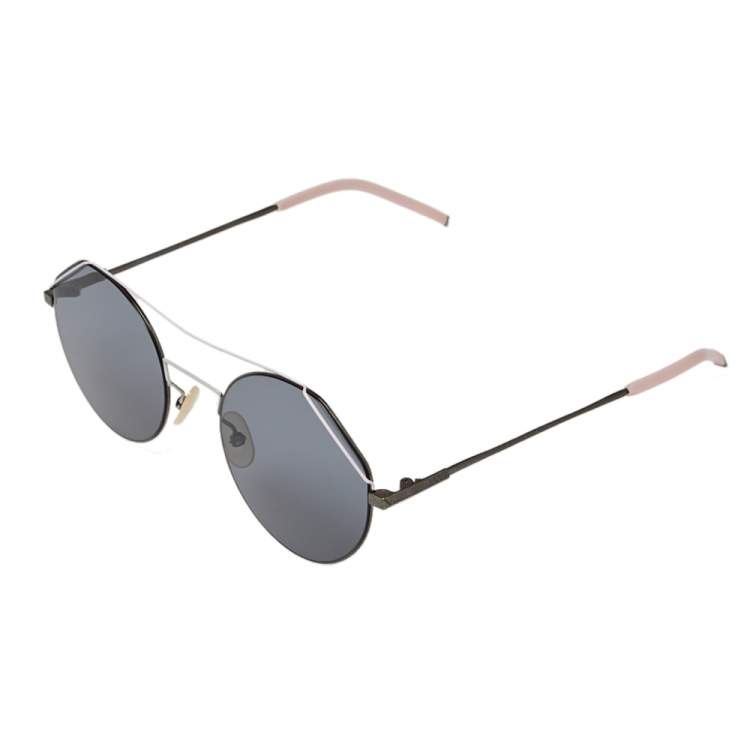 Pre Owned Fendi Black Tone & Pink/ Grey M0042/S Round Sunglasses