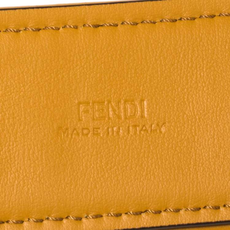 Pre Owned Fendi Mustard Yellow/Tobacco Zucca Coated Canvas and Leather Trim Buckle Belt 100CM