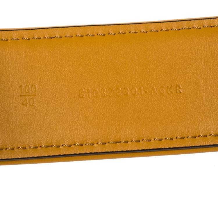 Pre Owned Fendi Mustard Yellow/Tobacco Zucca Coated Canvas and Leather Trim Buckle Belt 100CM