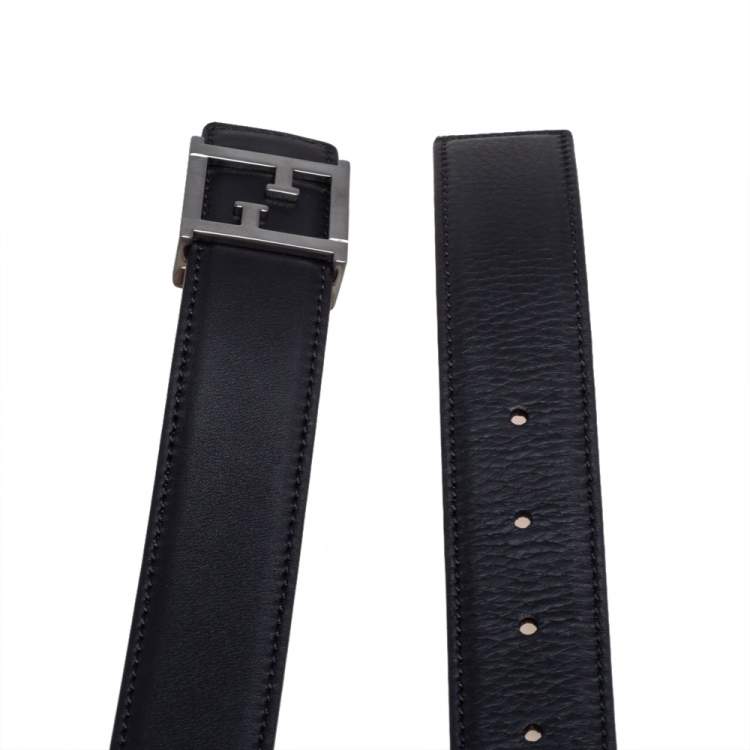 Pre Owned Fendi Black Leather FF Logo Buckle Belt 100 CM
