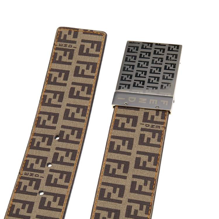 Pre Owned Fendi Tobacco Zucca Coated Canvas Reversible Buckle Belt 90 CM