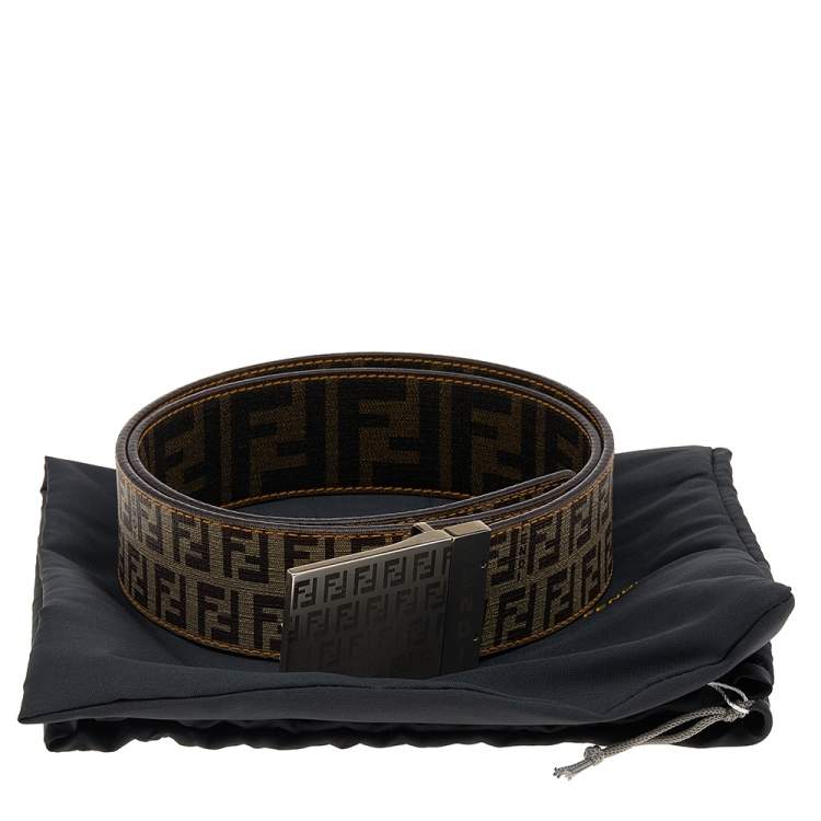 Pre Owned Fendi Tobacco Zucca Coated Canvas Reversible Buckle Belt 90 CM