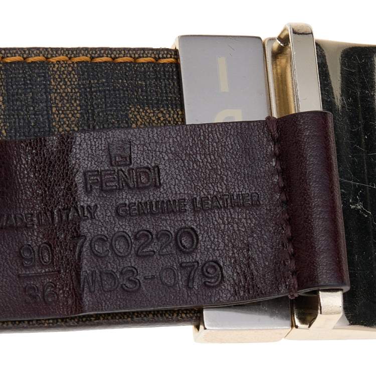 Pre Owned Fendi Tobacco Zucca Coated Canvas Reversible Buckle Belt 90 CM
