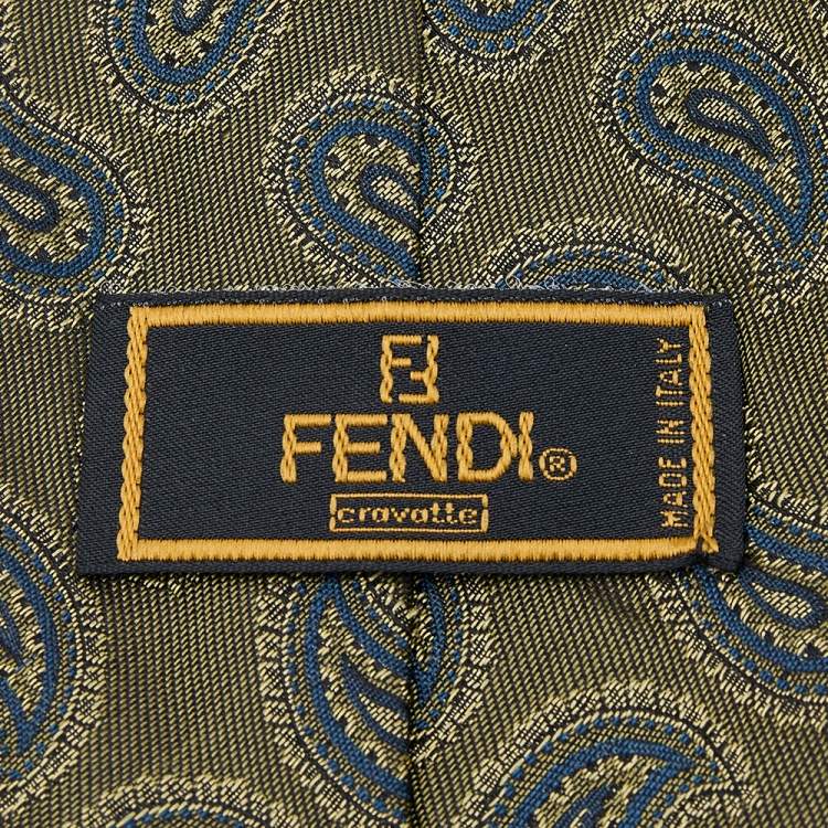 Pre Owned Fendi Green Paisley Silk Jacquard Tie