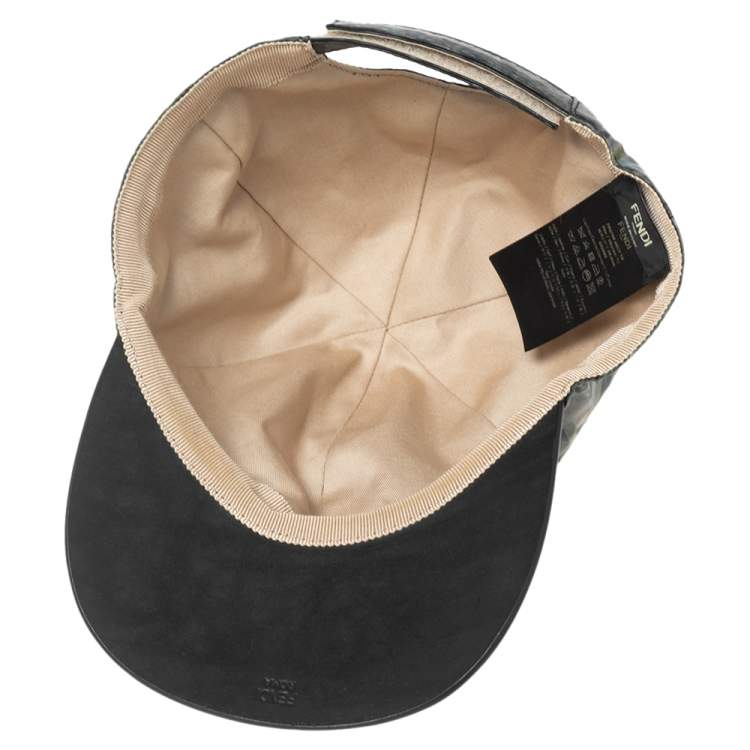 Pre Owned Fendi FF Camouflage Printed Synthetic & Leather Baseball Cap 