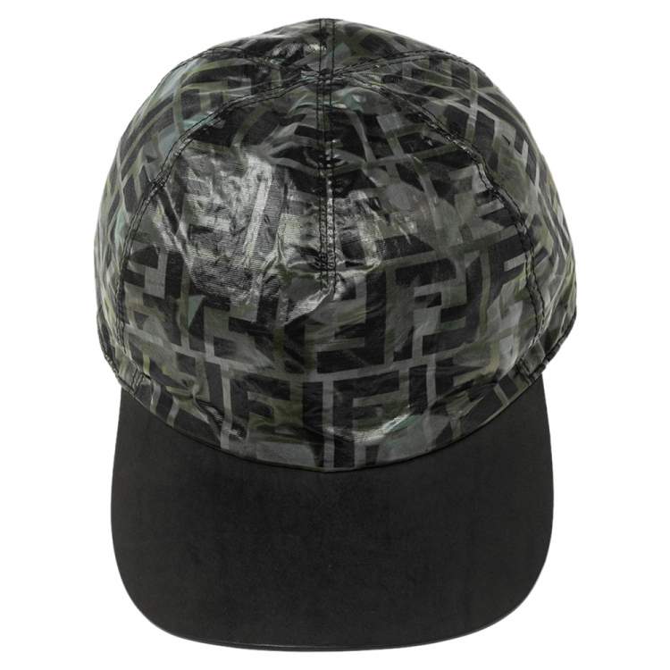 Pre Owned Fendi FF Camouflage Printed Synthetic & Leather Baseball Cap 