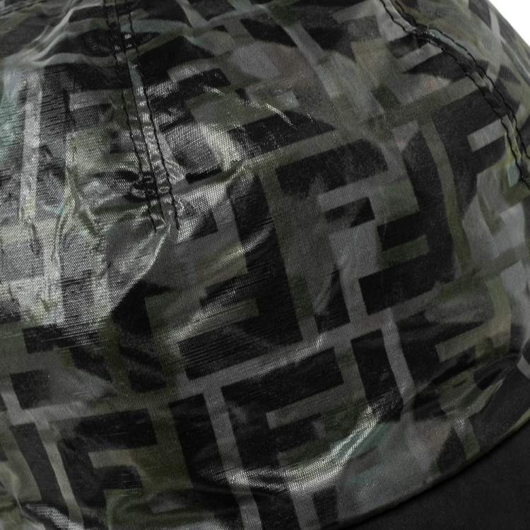 Pre Owned Fendi FF Camouflage Printed Synthetic & Leather Baseball Cap 