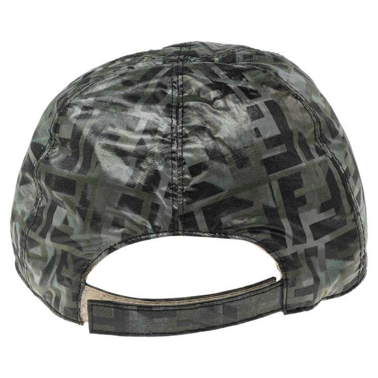 Pre Owned Fendi FF Camouflage Printed Synthetic & Leather Baseball Cap 
