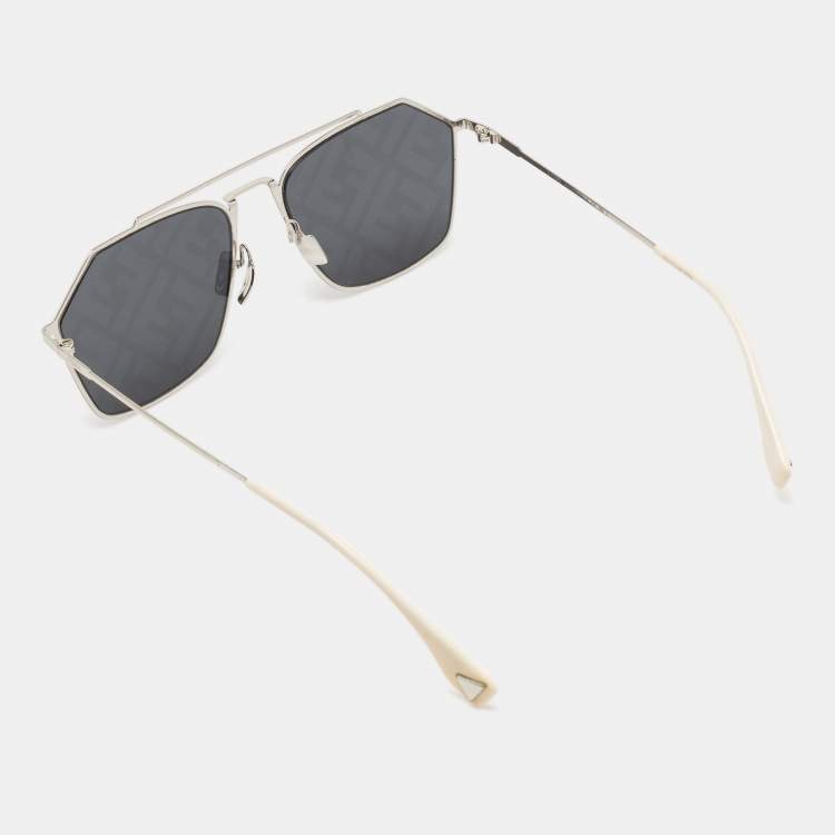 Pre Owned Fendi Silver Tone/Grey Zucca Mirrored M0022 Aviator Sunglasses