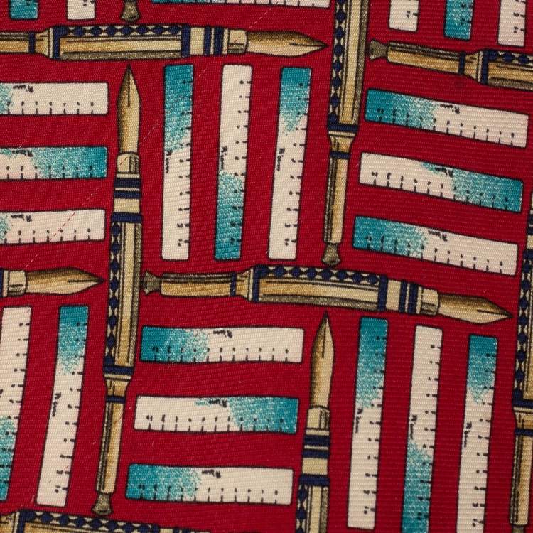 Pre Owned Fendi Vintage Red Geometric Printed Silk Tie 
