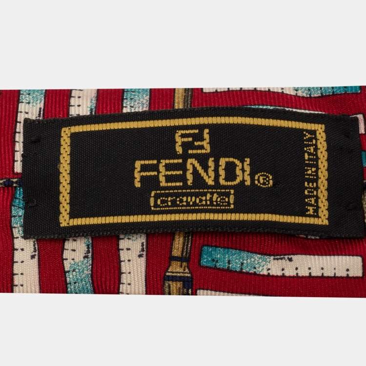 Pre Owned Fendi Vintage Red Geometric Printed Silk Tie 