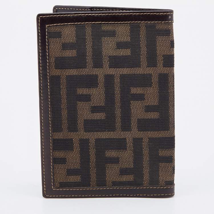 Pre Owned Fendi Brown Zucca Canvas and Leather Passport Holder