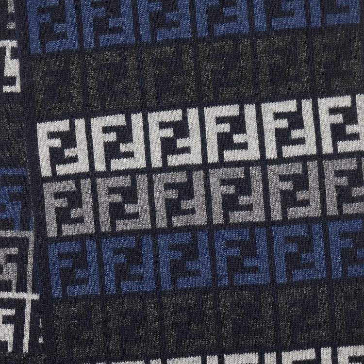 Pre Owned Fendi Black & Blue Zucca Monogram Wool Knit Stole