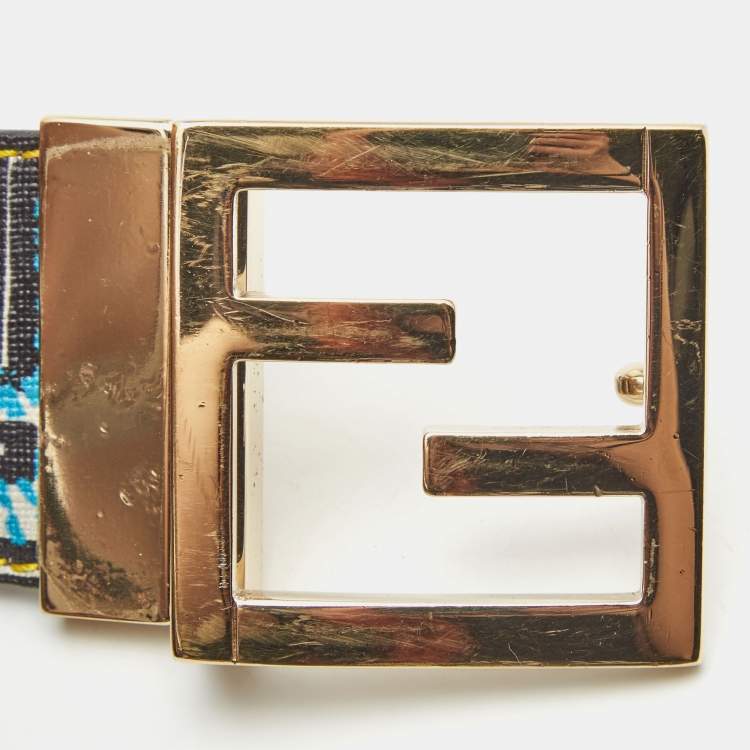 Pre Owned Fendi Multicolor Zucca Coated Canvas and Leather FF Logo Reversible Belt