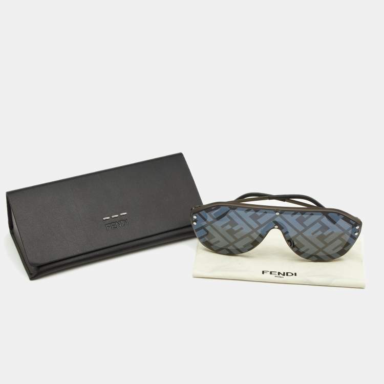 Pre Owned Fendi Black/Grey Monogram FF M0039/G/S Shield Sunglasses