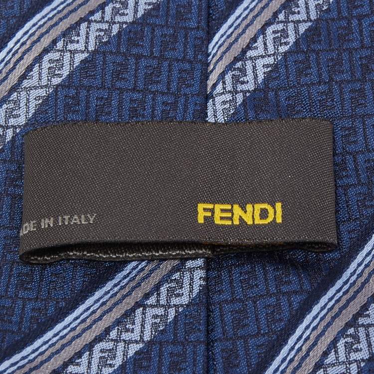 Pre Owned Fendi Navy Blue FF Diagonal Striped Silk Tie