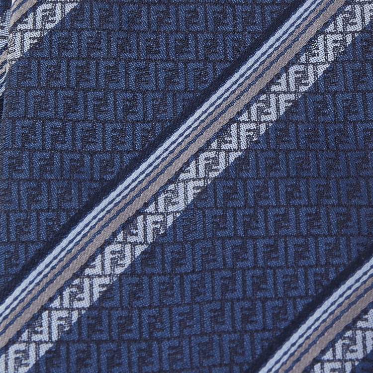 Pre Owned Fendi Navy Blue FF Diagonal Striped Silk Tie
