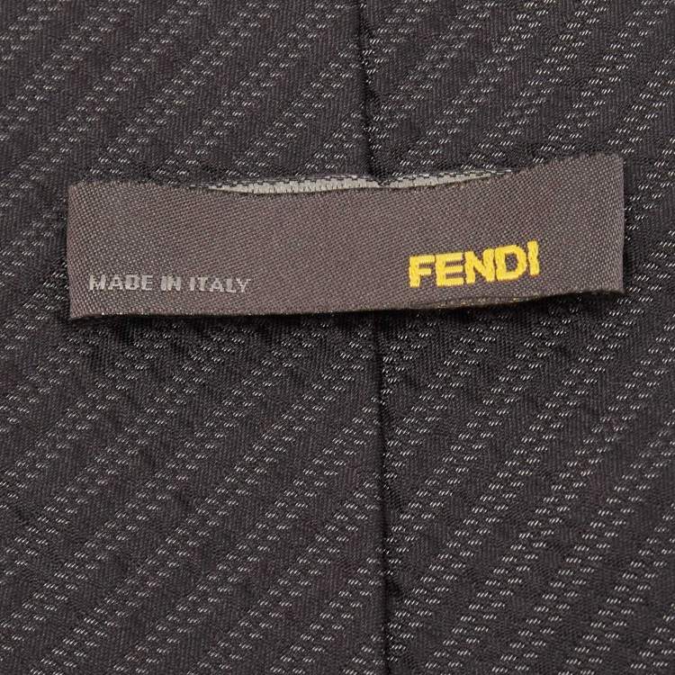 Pre Owned Fendi Black Striped Silk Blend Traditional Tie