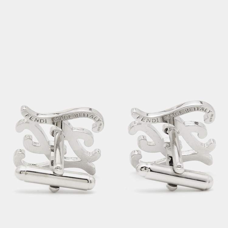 Pre Owned Fendi Karligraphy FF Silver Tone Cufflinks