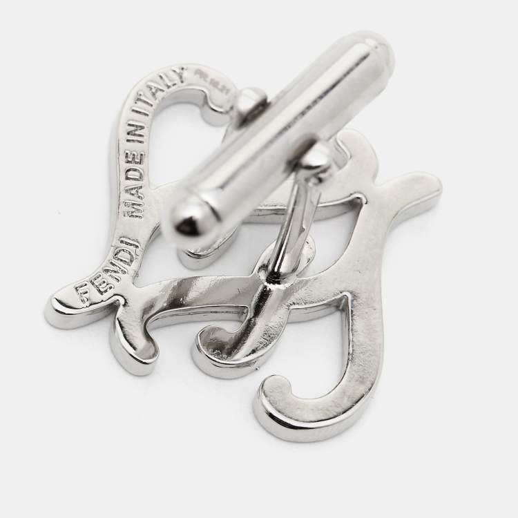 Pre Owned Fendi Karligraphy FF Silver Tone Cufflinks