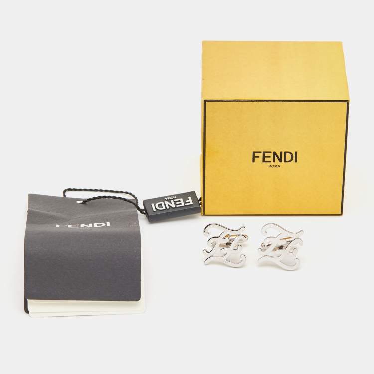 Pre Owned Fendi Karligraphy FF Silver Tone Cufflinks