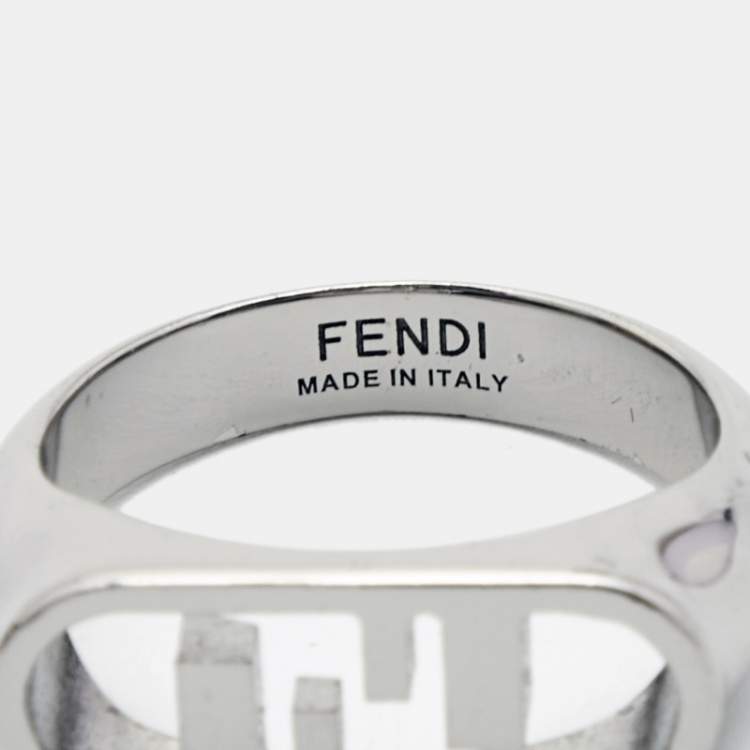 Pre Owned Fendi FF Logo Silver Tone Ring Size 63