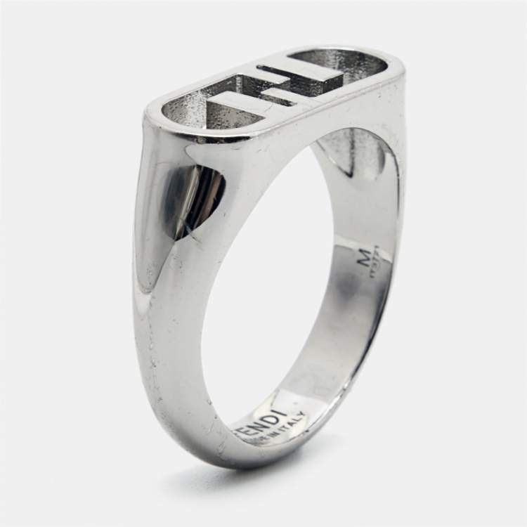 Pre Owned Fendi FF Logo Silver Tone Ring Size 63