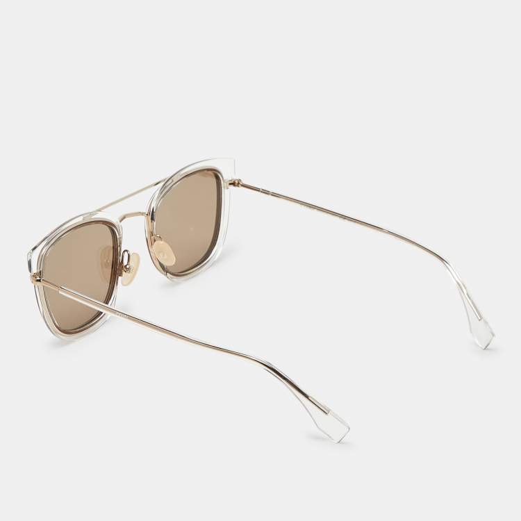 Pre Owned Fendi Gold Tone/Brown Mirrored M0060/S Oval Sunglasses