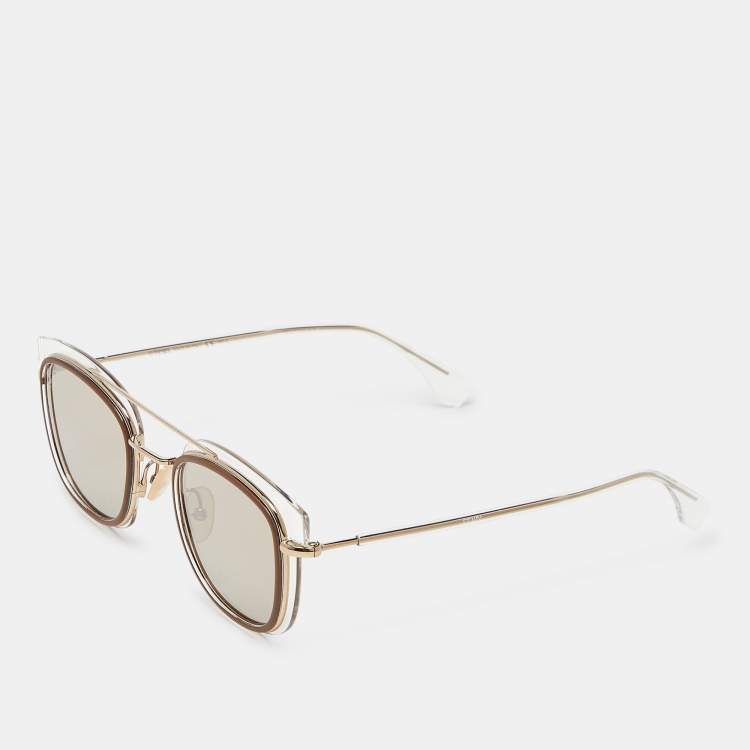Pre Owned Fendi Gold Tone/Brown Mirrored M0060/S Oval Sunglasses