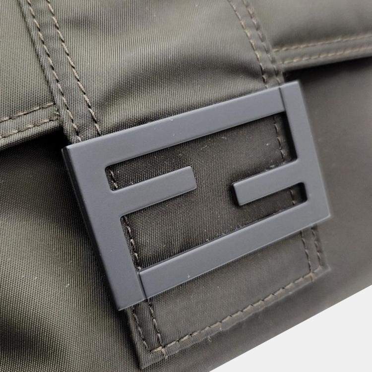 Pre Owned Fendi Brown Canvas Baguette Medium Messenger Bag 