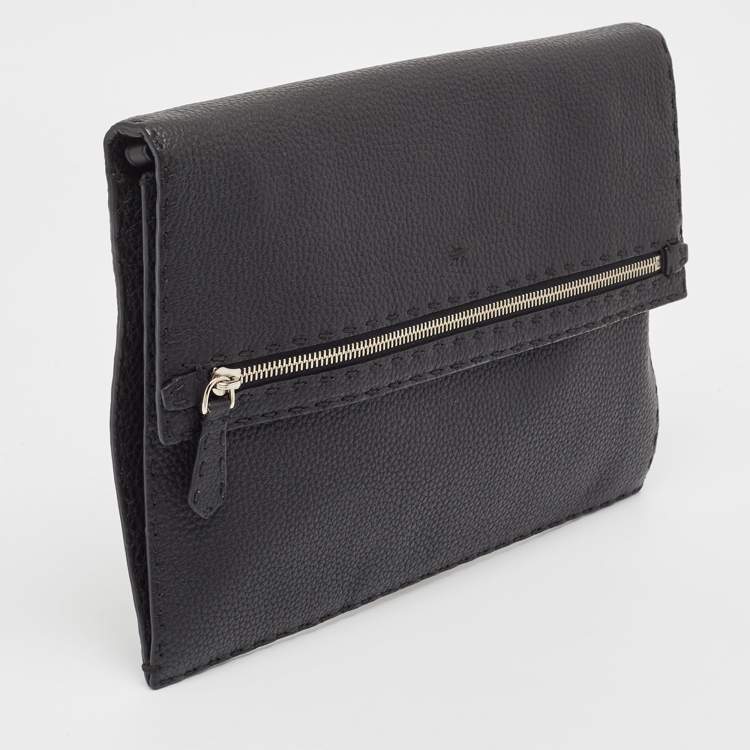 Pre Owned Fendi Black Selleria Leather Wristlet Clutch