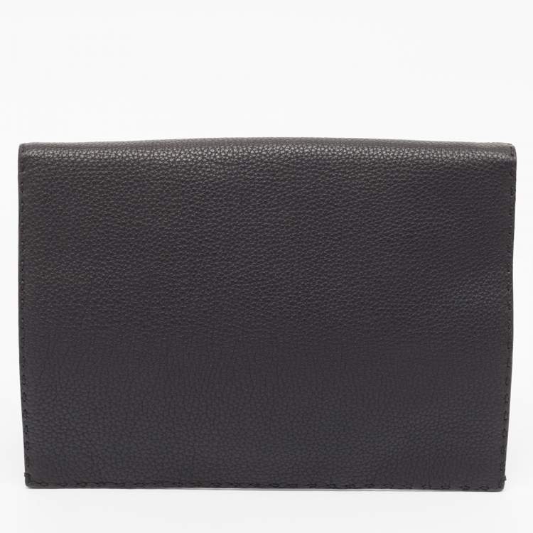Pre Owned Fendi Black Selleria Leather Wristlet Clutch
