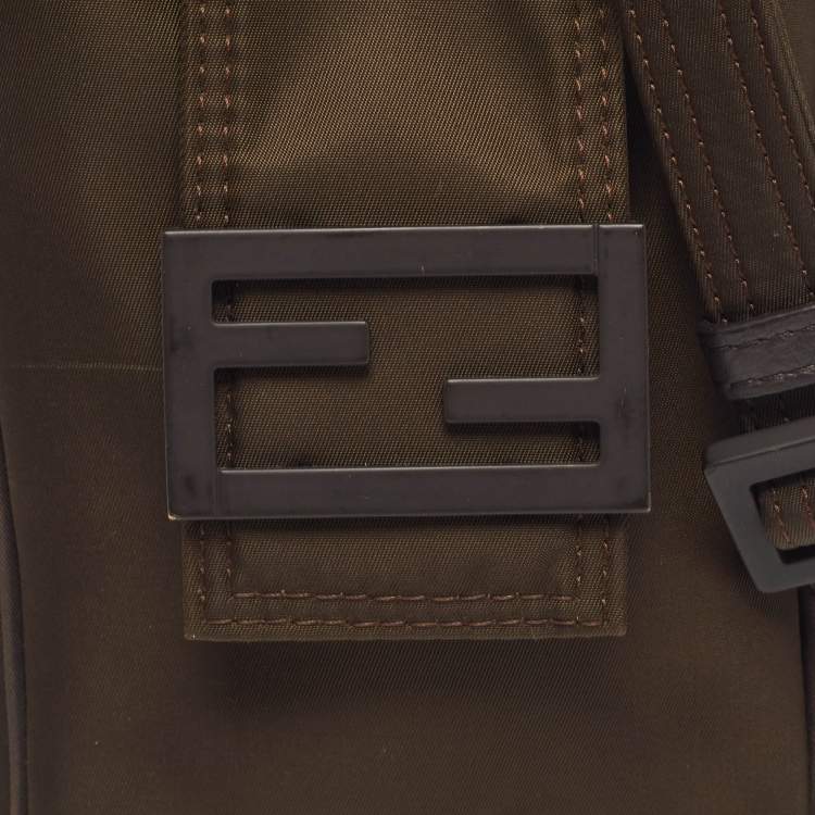Pre Owned Fendi Green Nylon FF Phone Crossbody Bag
