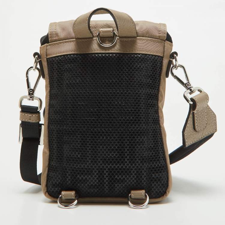 Pre Owned Fendi Beige/Black Nylon and Leather Fendiness Crossbody Bag