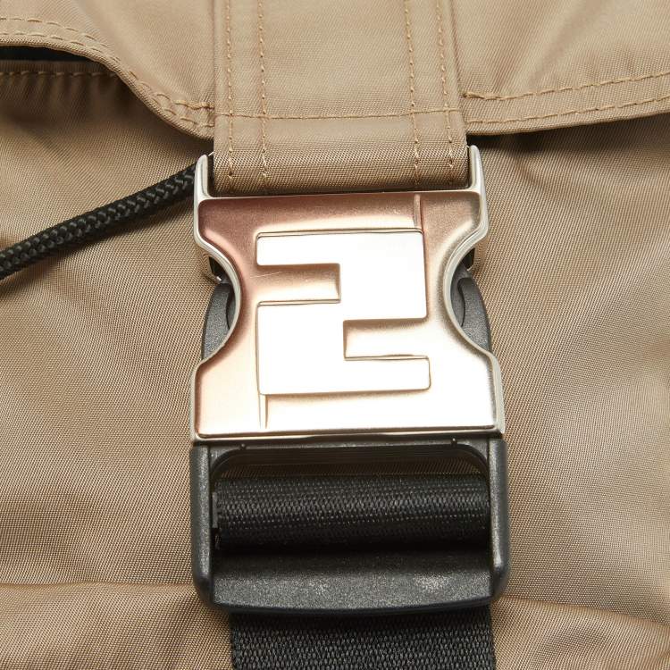Pre Owned Fendi Beige/Black Nylon and Leather Fendiness Crossbody Bag