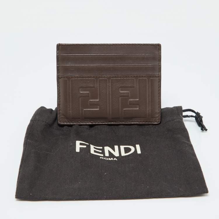 Pre Owned Fendi Brown Zucca Leather Card Holder