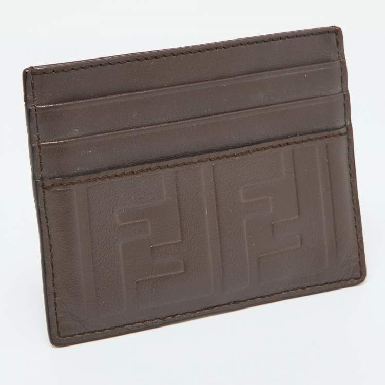 Pre Owned Fendi Brown Zucca Leather Card Holder