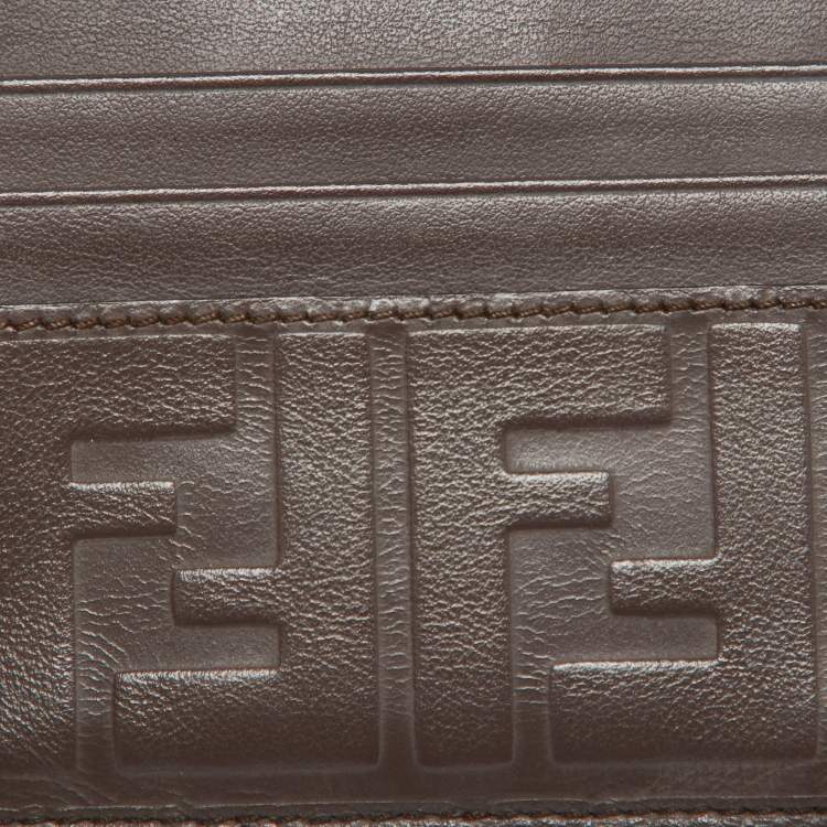 Pre Owned Fendi Brown Zucca Leather Card Holder