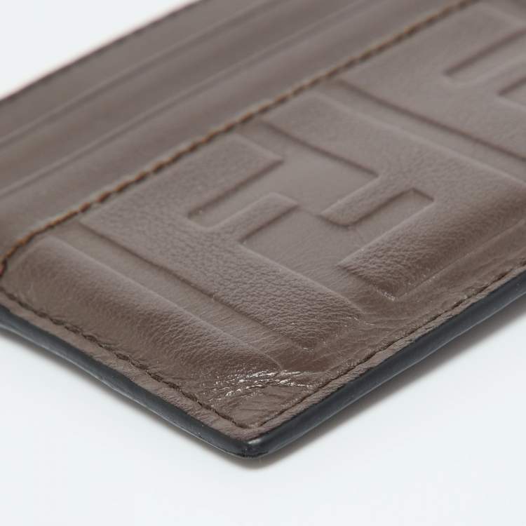 Pre Owned Fendi Brown Zucca Leather Card Holder