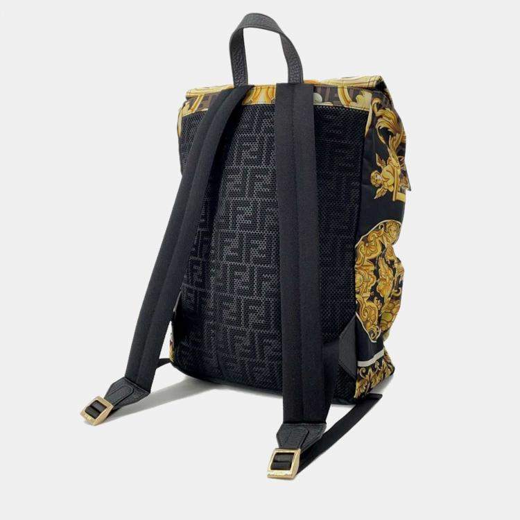 Pre Owned Fendi Black/Yellow/Brown Nylon Fendace Backpack