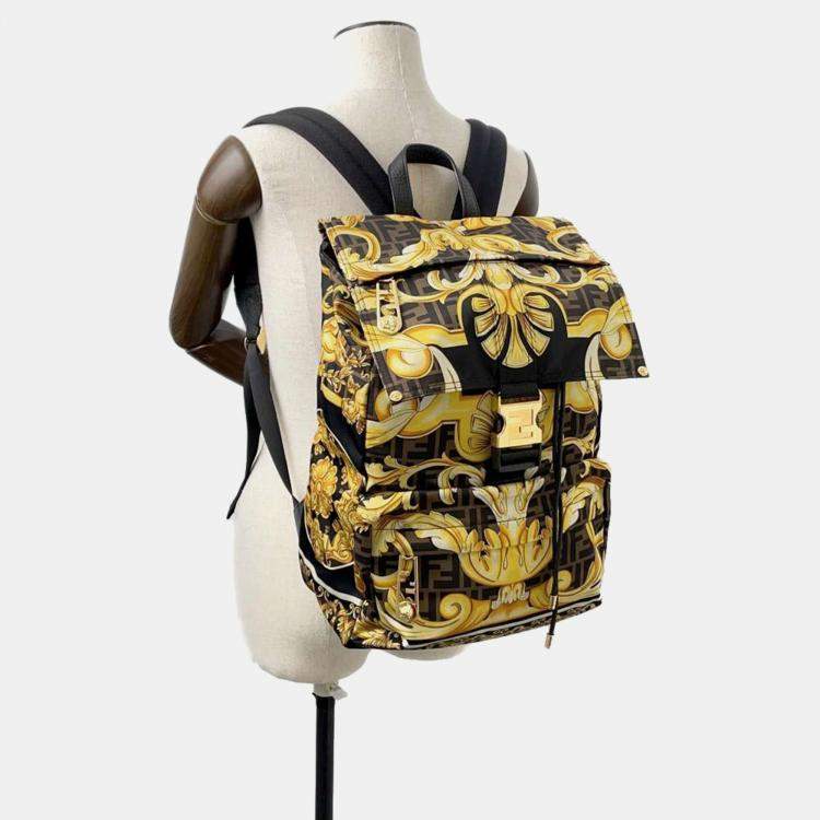 Pre Owned Fendi Black/Yellow/Brown Nylon Fendace Backpack