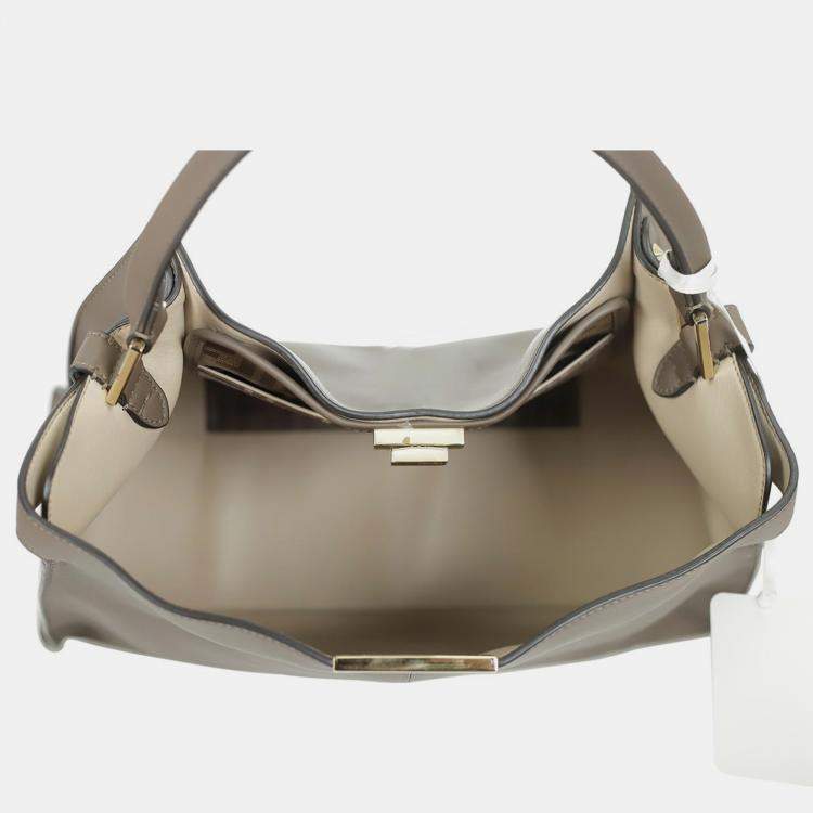Pre Owned Fendi Brown Leather Large Peekaboo X-Lite Tote bag