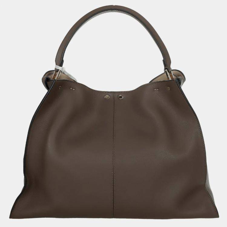Pre Owned Fendi Brown Leather Large Peekaboo X-Lite Tote bag