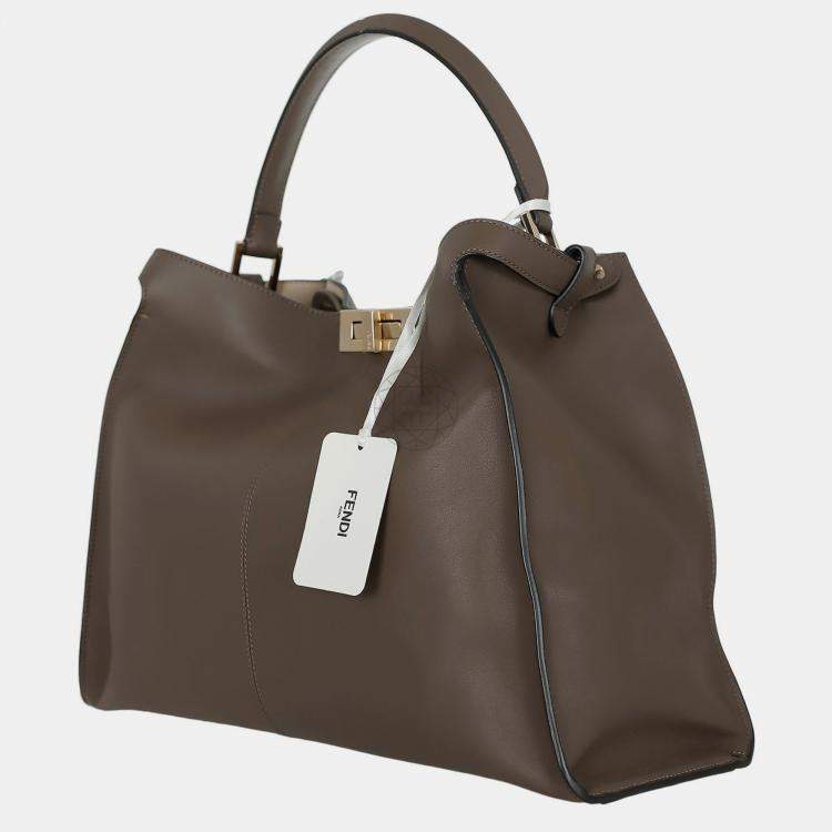 Pre Owned Fendi Brown Leather Large Peekaboo X-Lite Tote bag