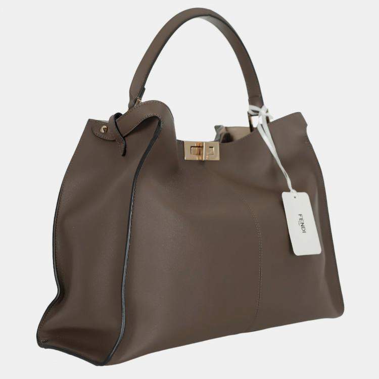 Pre Owned Fendi Brown Leather Large Peekaboo X-Lite Tote bag