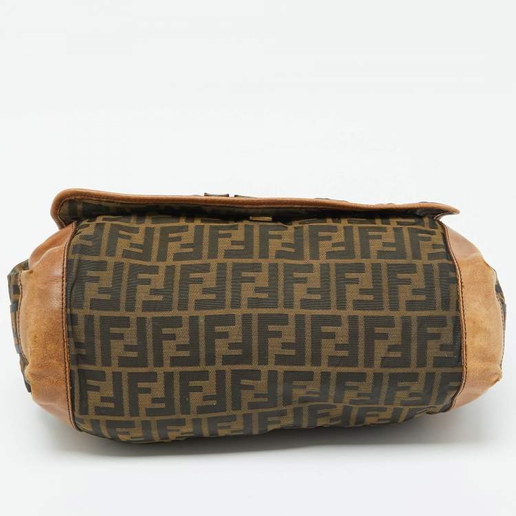 Pre Owned Fendi Tobacco Zucca Canvas and Leather Flap Messenger Bag